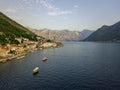 Aerial view of Perast is an old town on the Bay of Kotor in Montenegro.