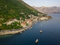 Aerial view of Perast is an old town on the Bay of Kotor in Montenegro.