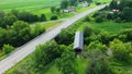 Aerial view of Perrault Covered Bridge in Quebec, Canada