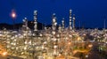 Aerial view petrochemical plant and oil refinery plant background at night, Petrochemical oil refinery factory plant at night