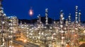 Aerial view petrochemical plant and oil refinery plant background at night, Petrochemical oil refinery factory plant at night