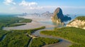 Aerial view of Phang Nga bay