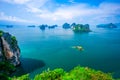 aerial view of Phi Phi Island with Maya Bay and Phi Leh Lake, Krabi Province, Top view of a rocky tropical island isolated with Royalty Free Stock Photo