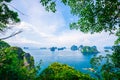 aerial view of Phi Phi Island with Maya Bay and Phi Leh Lake, Krabi Province, Top view of a rocky tropical island isolated with Royalty Free Stock Photo