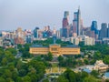 Aerial view of the Philadelphia Museum of Art at sunset. Royalty Free Stock Photo