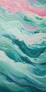 Abstract Turquoise And Pink Waves In The Sea Painting