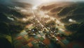 village amidst agricultural lands and tropical forests, aerial view. Generative AI Royalty Free Stock Photo