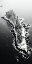 Aerial View Photography: Volcano, Water, And Snow-covered Island