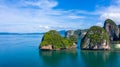 Aerial view Phra Nang Cave Beach with traditional long tail boat on Ao Phra Nang Beach, Railay Bay, Krabi, Thailand