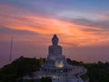 aerial view Phuket big Buddha in beautiful sunset..