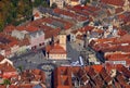 Aerial view of the Piata Sfatului square from Old Town in Brasov city.