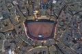 Aerial view of Piazza del Campo Campo Square, a popular square for public celebration in Siena downtown at sunset, Siena,