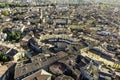 Aerial view of Piazza dell`Anfiteatro, a medieval square with cafÃÂ¨ and market in Lucca old town, Tuscany, Italy