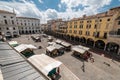 Aerial view of Piazza Erbe, market square in Padua, Italy