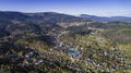 Aerial view of Karpacz city at the foot of Sniezka and the Karkonosze National Park