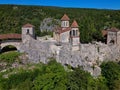 an aerial view of the medieval village in the mountains with some ruins Royalty Free Stock Photo