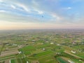 Aerial view of the picturesque Pennsylvania landscape with a hot air balloon in the background Royalty Free Stock Photo