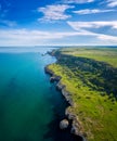 Aerial view with picturesque rocky coastline Royalty Free Stock Photo