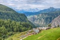 Aerial view of the picturesque village of Chamois, in Val D`Aosta, Italy. Its peculiarity is that cars are not allowed in the vill