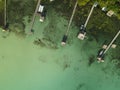 Aerial view of Piers of Lagoon in Bacalar, Mexico