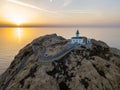 Aerial view of the Pietra Lighthouse at sunset. Red Island, Corsica, France Royalty Free Stock Photo