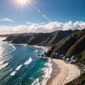 an aerial view of piha beach from the north island of New Zealand. Royalty Free Stock Photo
