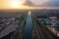 Aerial View of Pinheiros River and Marginal Pinheiros Highway at sunset - Sao Paulo, Brazil