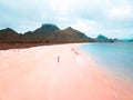 Aerial view at pink beach, komodo national park indonesia