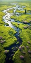 Aerial View Of Pink And Green Marsh River - Naturecore