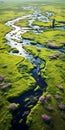 Aerial View Of Pink And Green Marsh River - Naturecore Royalty Free Stock Photo