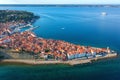 Aerial view of Piran old town, Slovenia. Scenic cityscape with medieval architecture and Adriatic sea, outdoor travel background Royalty Free Stock Photo