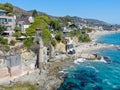 Aerial view of The Pirates Tower At Victoria Beach In Laguna Beach, California Royalty Free Stock Photo