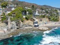 Aerial view of The Pirates Tower At Victoria Beach In Laguna Beach, California Royalty Free Stock Photo