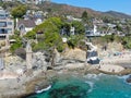 Aerial view of The Pirates Tower At Victoria Beach In Laguna Beach, California Royalty Free Stock Photo