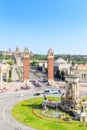 Aerial View on Placa Espanya and Montjuic Hill with National Art Royalty Free Stock Photo