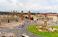 Aerial View on Placa Espanya and Montjuic Hill with National Art Museum of Catalonia, Barcelona, Spain Royalty Free Stock Photo