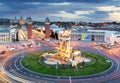 Aerial View on Placa Espanya and Montjuic Hill with National Art Museum of Catalonia, Barcelona, Spain Royalty Free Stock Photo