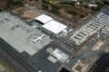 Aerial view of planes, helicopters, and hangers at the Honolulu