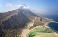 Aerial view on Platiskinos mountain range and Balos lagoon with sandy beach. Crete, Greece Royalty Free Stock Photo