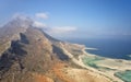 Aerial view on Platiskinos mountain range and Balos lagoon with sandy beach. Crete, Greece Royalty Free Stock Photo