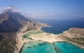 Aerial view on Platiskinos mountain range and Balos lagoon with sandy beach. Crete, Greece Royalty Free Stock Photo