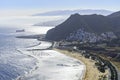 Aerial view on Playa de Las Teresitas. Famous beach on the north of Tenerife island, near Santa Cruz. Only one beach Royalty Free Stock Photo