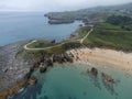 Aerial view on Playa de Toro in Llanes, Green coast of Asturias, North Spain with sandy beaches, cliffs, hidden caves, green