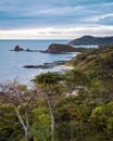 Vertical view of the Pacific coastline of Nicaragua from above. Playa Maderas, one of the best surfing spots of Nicaragua. Royalty Free Stock Photo
