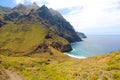 Aerial view of Playa Tamadite wild beach and Barranco de Afur ravine in Tenerife Island, Spain