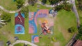 Aerial view of playgrounds in garden