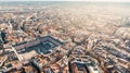 Aerial view of Plaza Mayor in Madrid,Spain. Plaza Mayor is a central plaza in the city of Madrid. Beautiful sunny day in city, Royalty Free Stock Photo