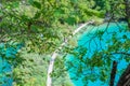 Aerial View of Plitvice Lakes National Park in Croatia. Tourists Enjoy the Tour on the Wooden Pathway in a Natural Environment Royalty Free Stock Photo