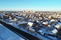 Aerial view of Podolsk cityscape abd real esate on sunny morning