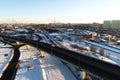 Aerial view of Podolsk traffic roads on sunny morning